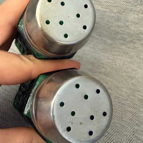 Vintage Green Glass Salt and Pepper Shakers - Picture 5 of 6